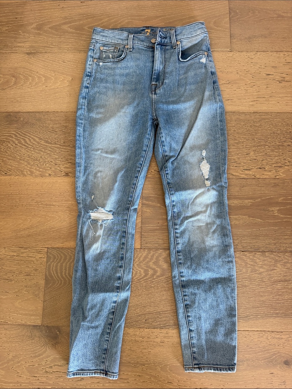 7 For All Mankind Light Blue Distressed Skinny Jeans